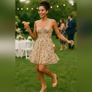 Glam Coquette Holiday Fairy Corset Formal Sequin Embroidered Ballet Dress New